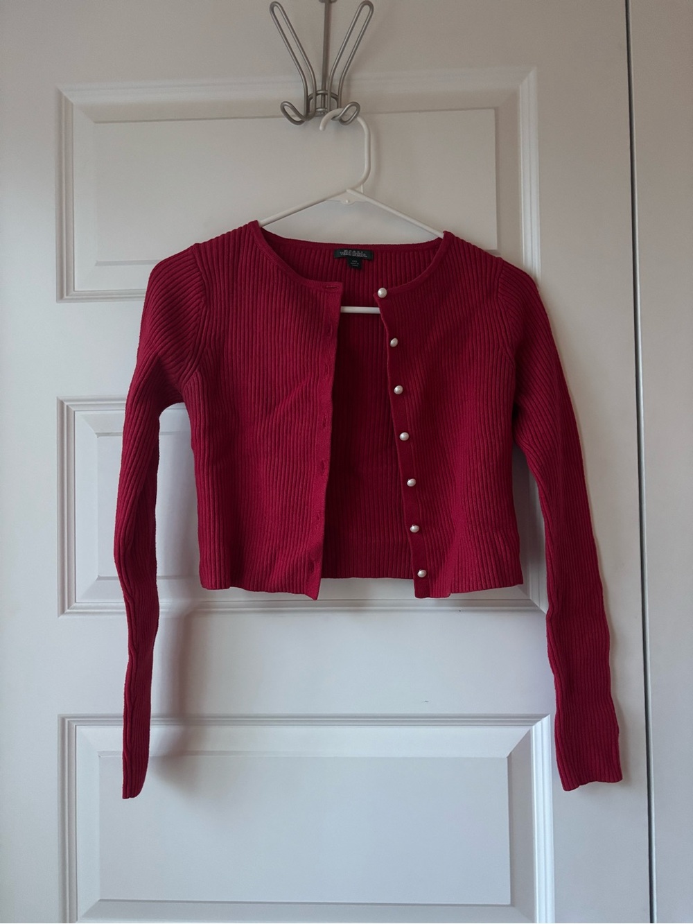 wild fable Pearl-Button Cropped Cardigan - Raspberry